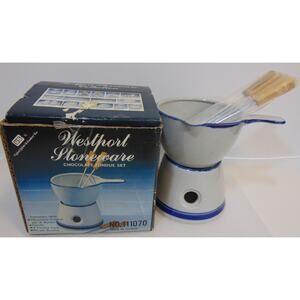 Fondue Stoneware Set Westport Chocolate Pot Burner Forks Recipe US Mini Camping